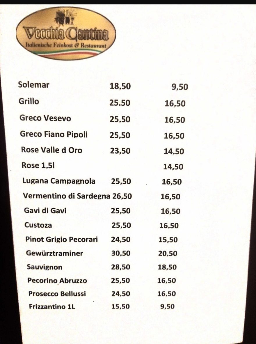 Original-Weißweinkarte der Vecchia Cantina